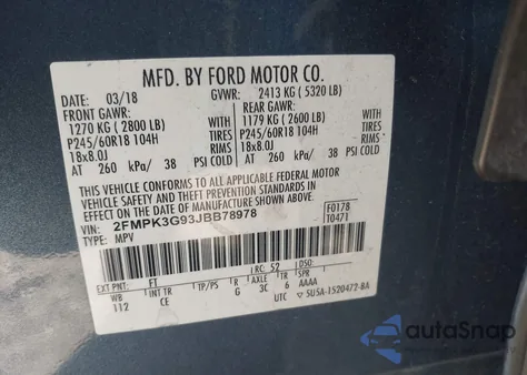 2018 Ford Edge Se z USA, uszkodzony, nr VIN 2FMPK3G93JBB78978